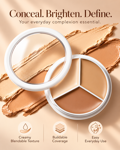 3-in-1 Concealer Cream Palette 15g/0.52 oz – Full Coverage, Brightening & Contouring