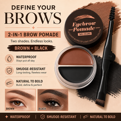 🎉Eyebrow Pomade – Brown & Black Waterproof Brow Cream with Dual-Ended Brush