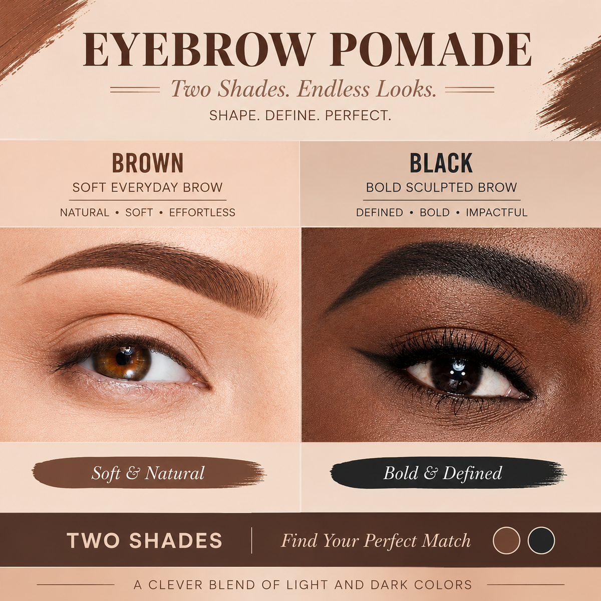 🎉Eyebrow Pomade – Brown & Black Waterproof Brow Cream with Dual-Ended Brush