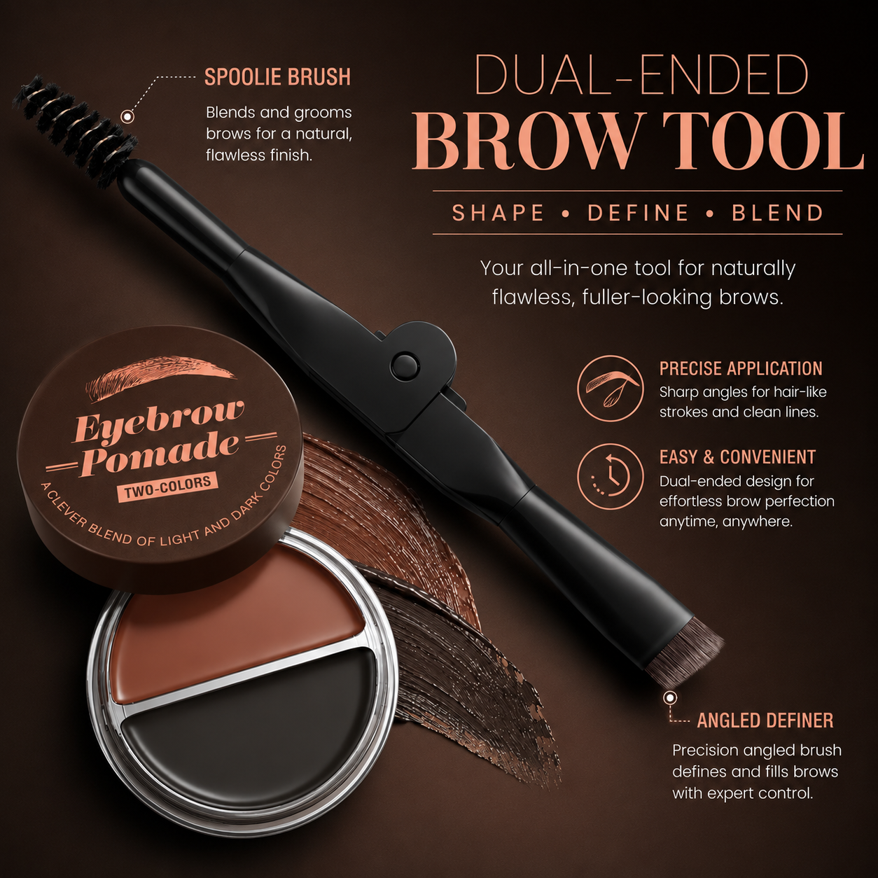 🎉Eyebrow Pomade – Brown & Black Waterproof Brow Cream with Dual-Ended Brush