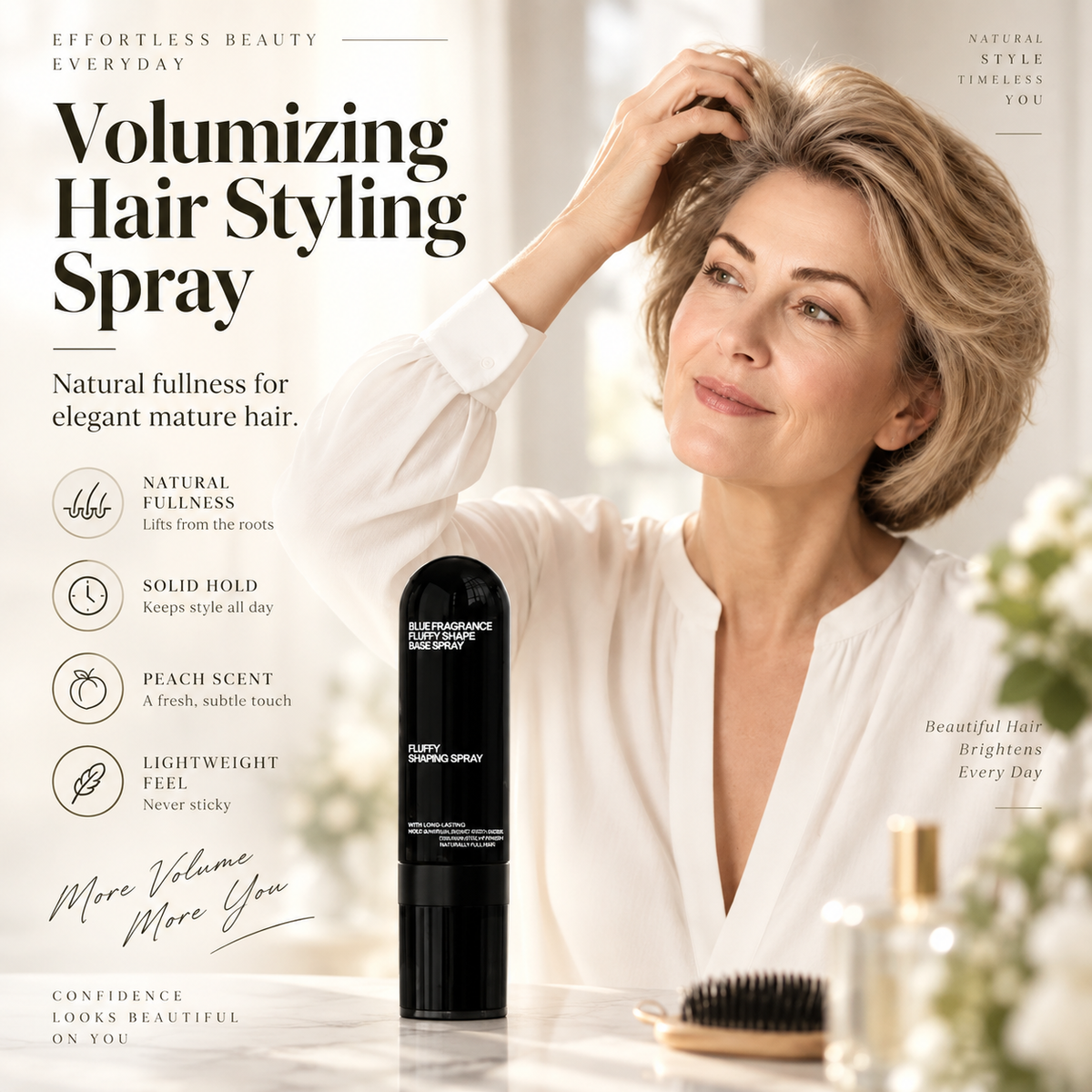 Peach-Scented Hair Volumizing Spray – Lightweight Bounce, Fuller-Looking Hair & Long-Lasting Hold🛡️